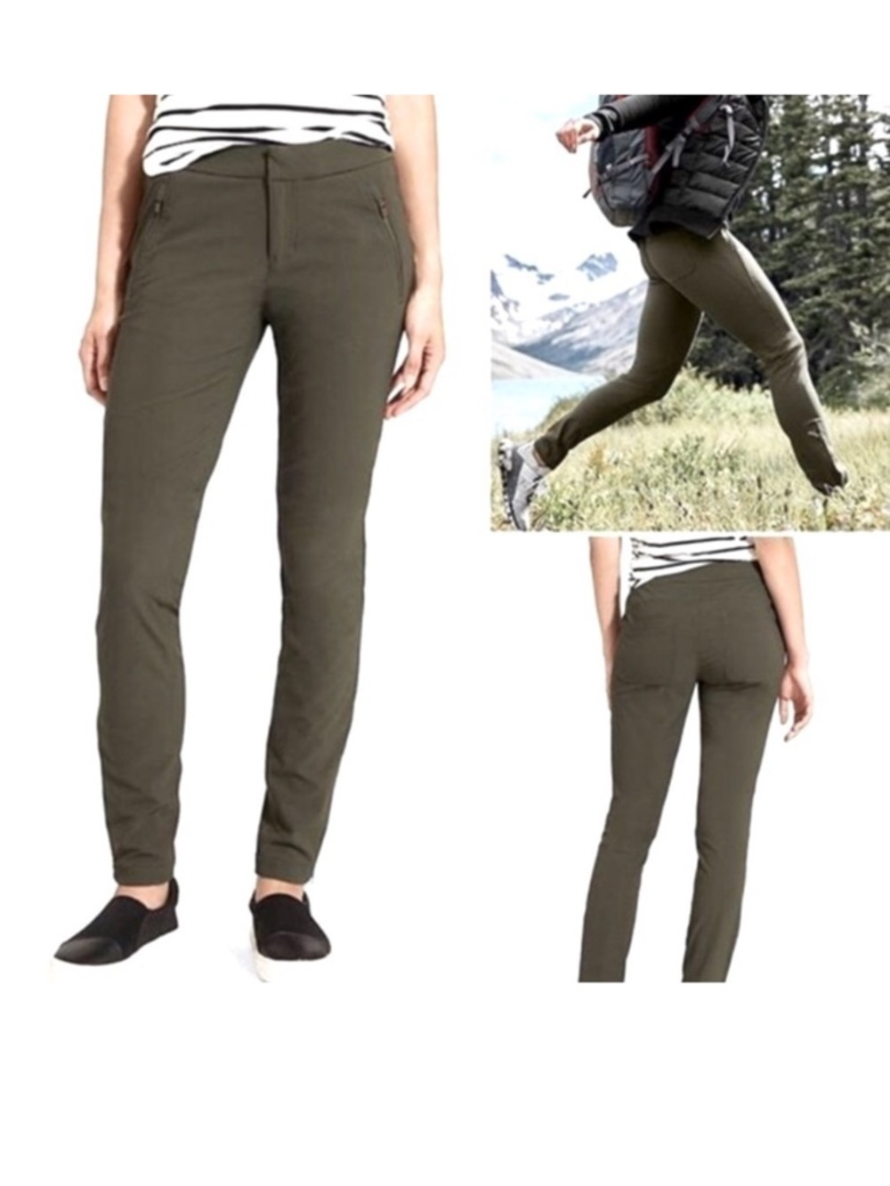 Athleta Wander Stash Skinny Pants in olive green Size 2 zippered hem